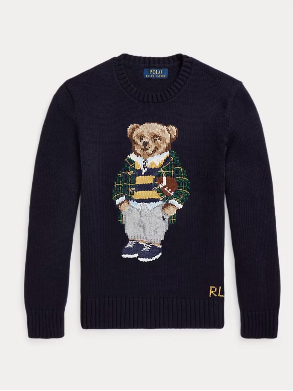 Polo by Ralph Lauren Kids Size 7 Navy Bear Intarsia Crewneck Sweater